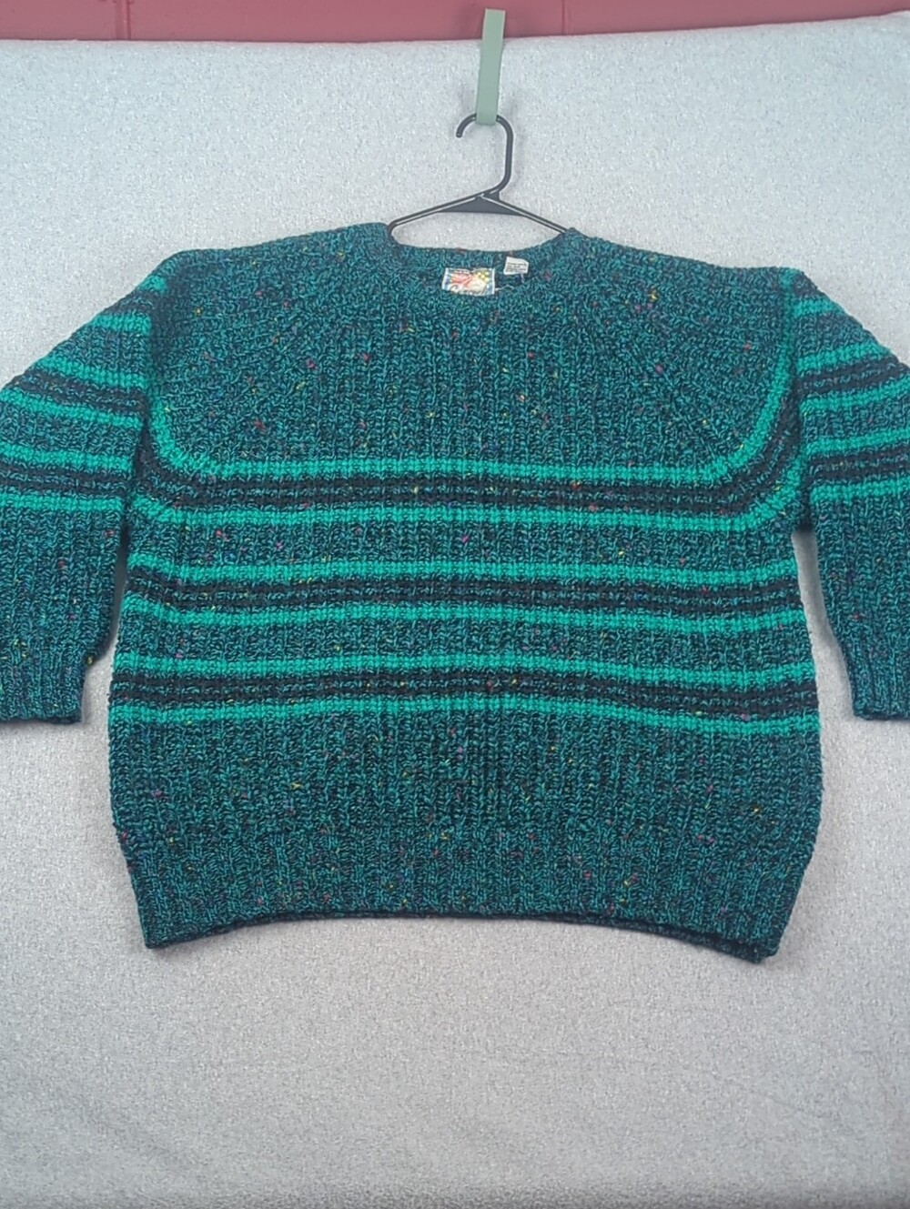 Concrete Men's Teal Striped Crewneck Sweater with Contrast Bands